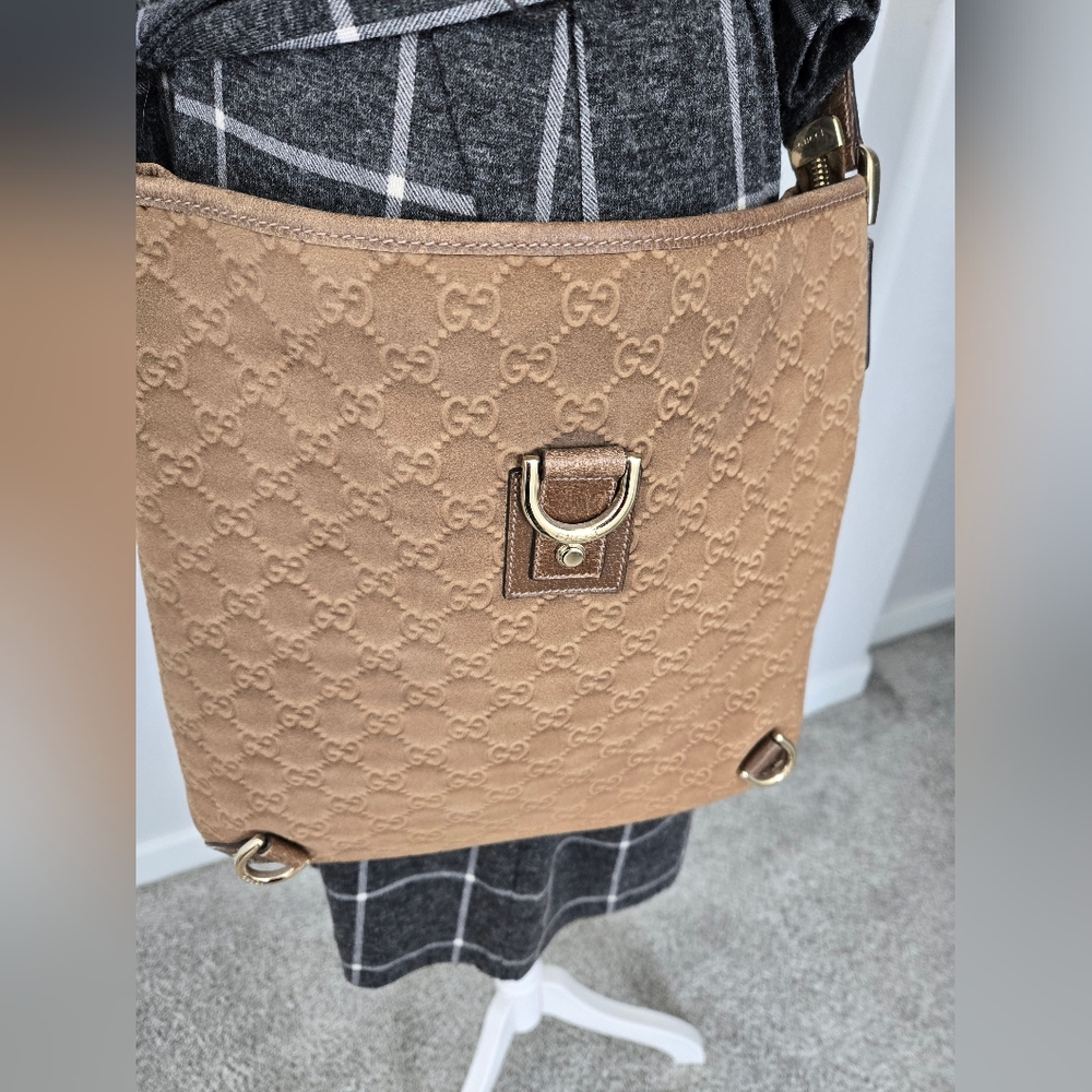 GUCCI Vintage Guccissima Suede Crossbody Messenger Bag in Brown